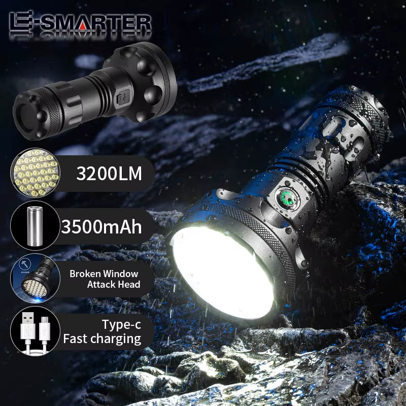 USB Powerfulflashlight Torch Super Bright Rechargeable LED Tactical Torch 18650 Battery Camp Lamp