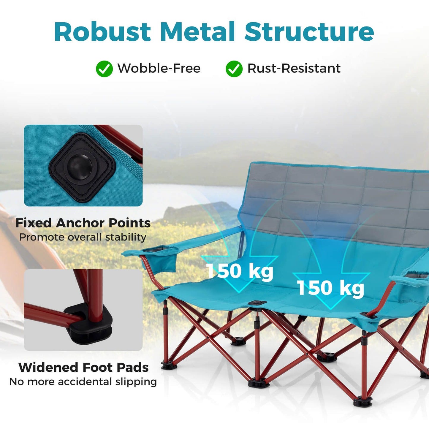 Oversized Camping Chair Folding Camping Couch with Cup Holders
