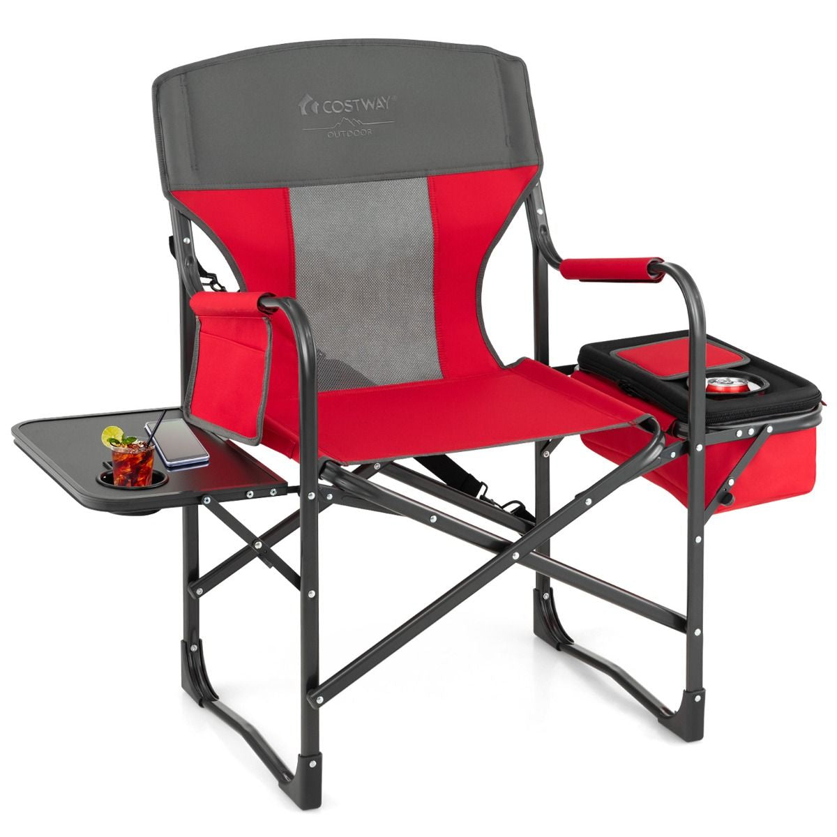 Folding Camping Chair with Side Table and Cooler Bag