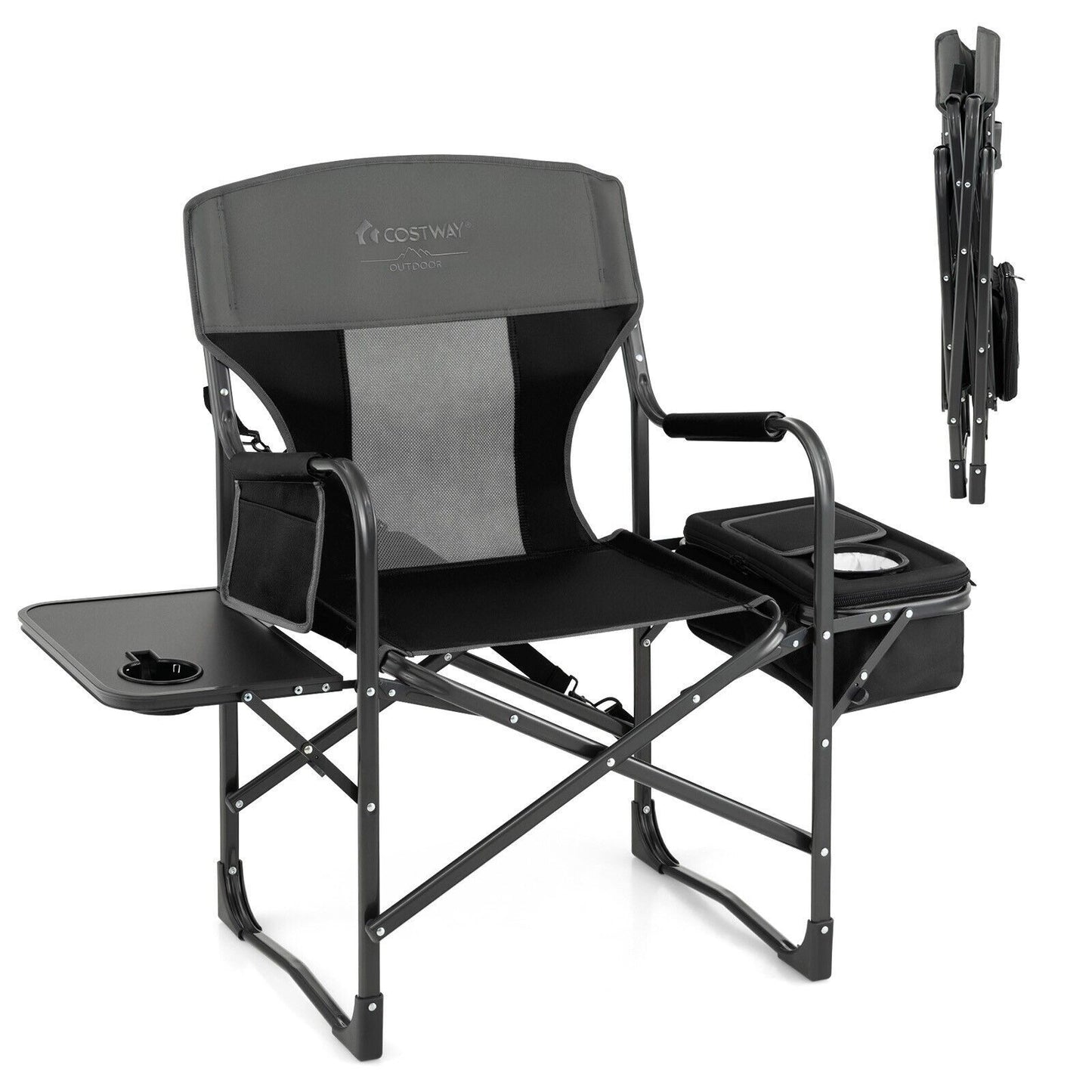 Folding Camping Chair with Side Table and Cooler Bag