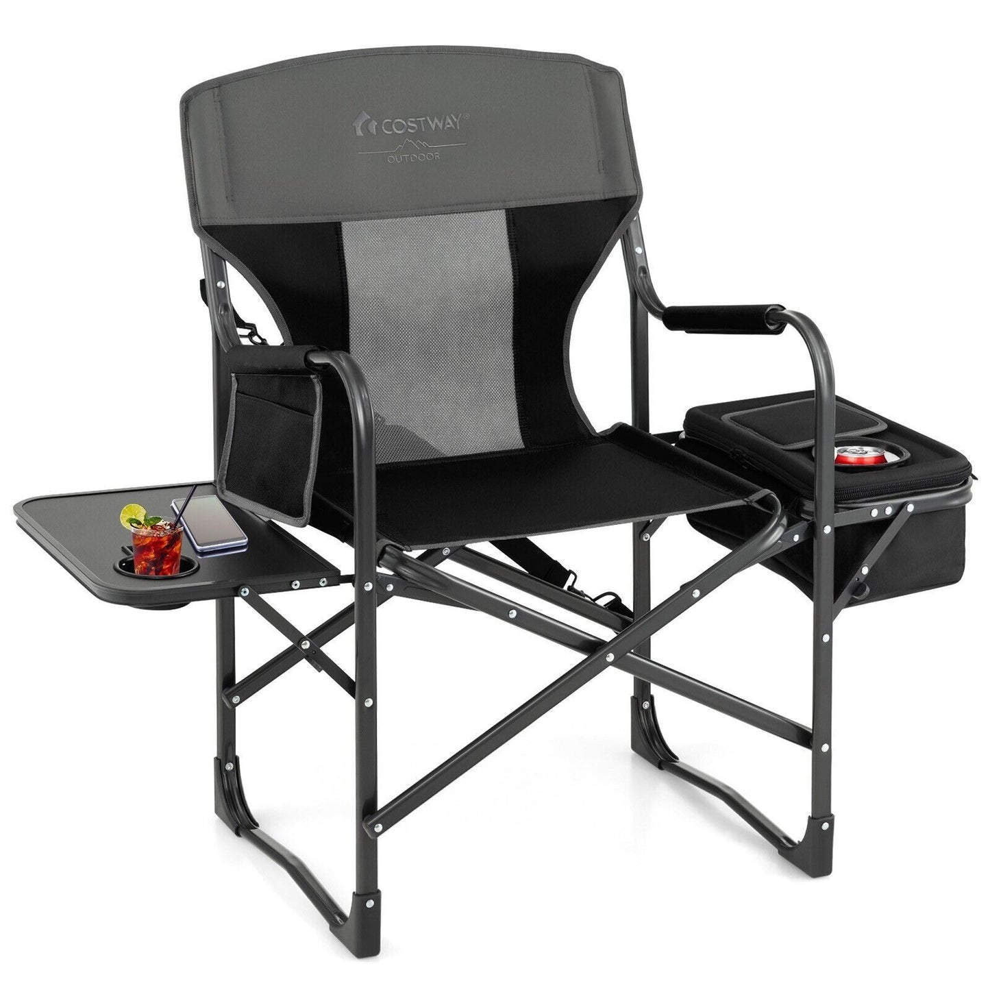 Folding Camping Chair with Side Table and Cooler Bag