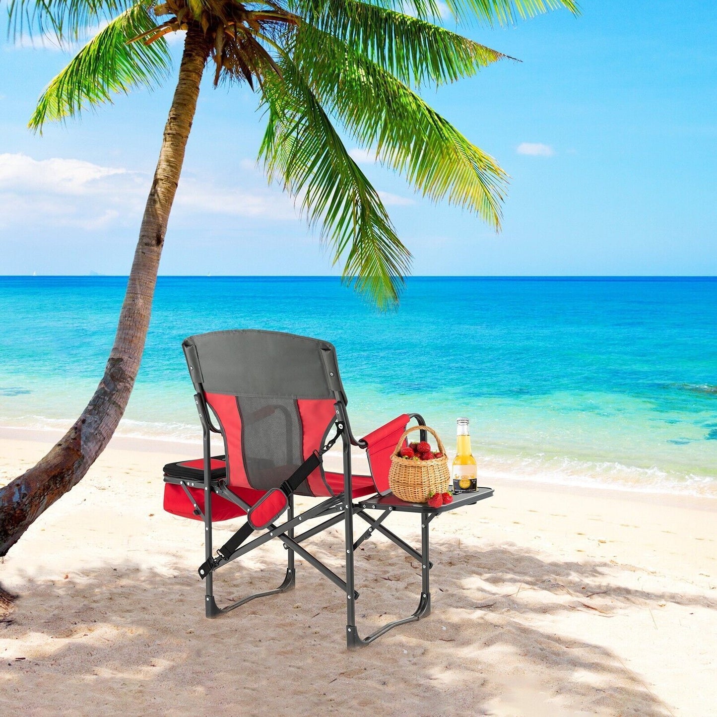 Camping Directors Chair Portable Folding Camp Chair with Side Table & Storage
