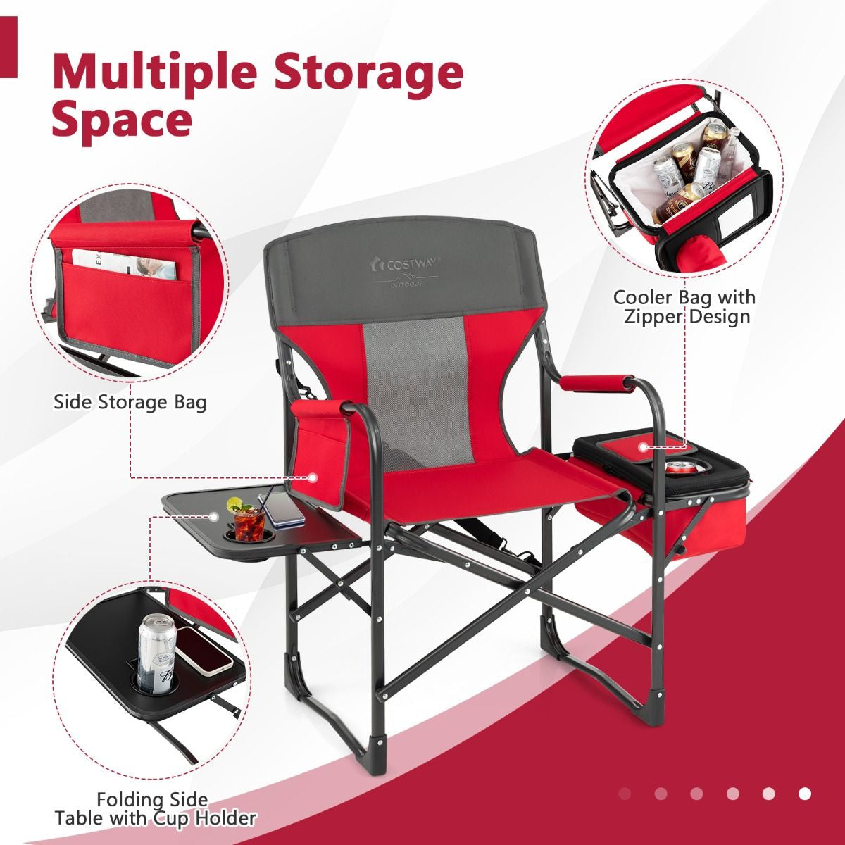 Folding Camping Chair with Side Table and Cooler Bag