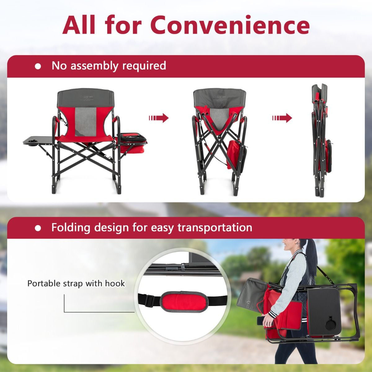 Folding Camping Chair with Side Table and Cooler Bag