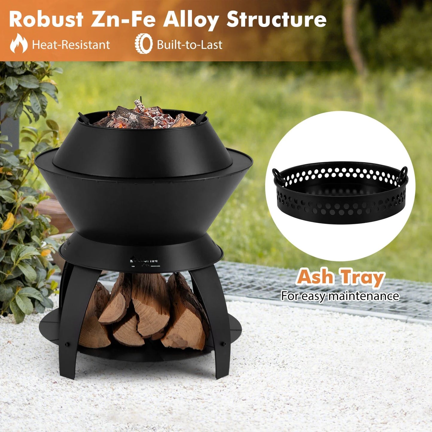 50Cm Patio Fire Pit with Pot Holder and Storage Shelf