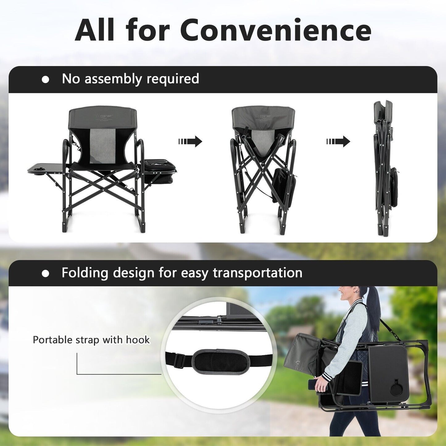 Folding Camping Chair with Side Table and Cooler Bag
