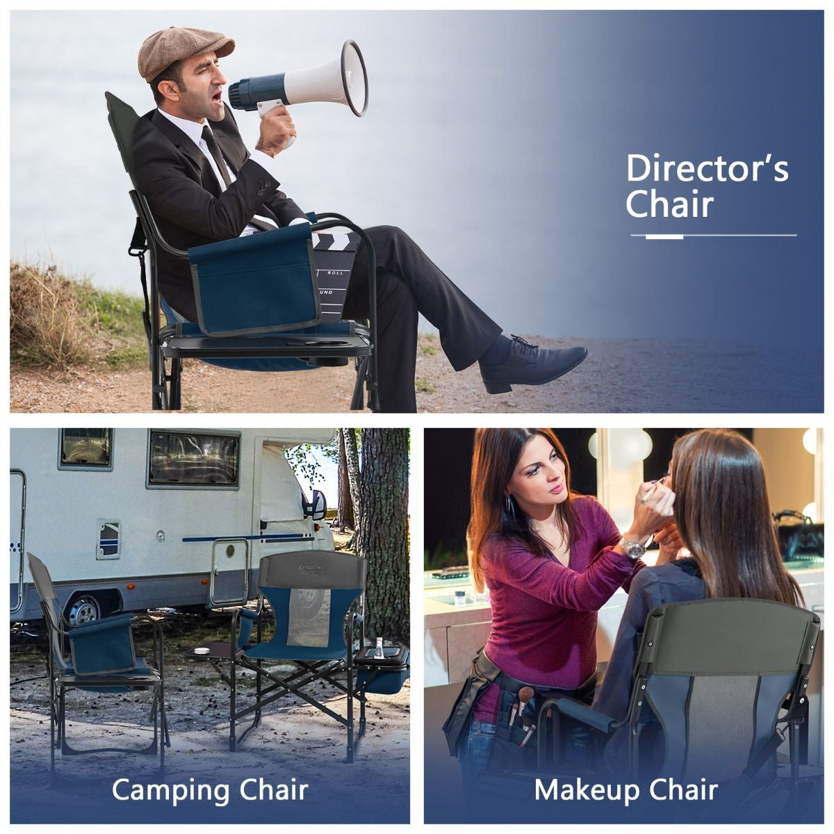Folding Camping Chair with Side Table and Cooler Bag