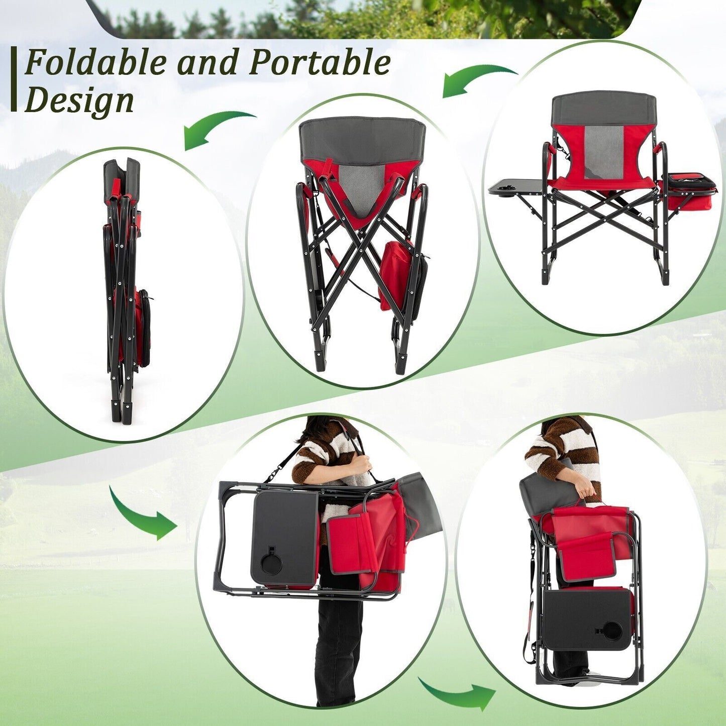 Camping Directors Chair Portable Folding Camp Chair with Side Table & Storage