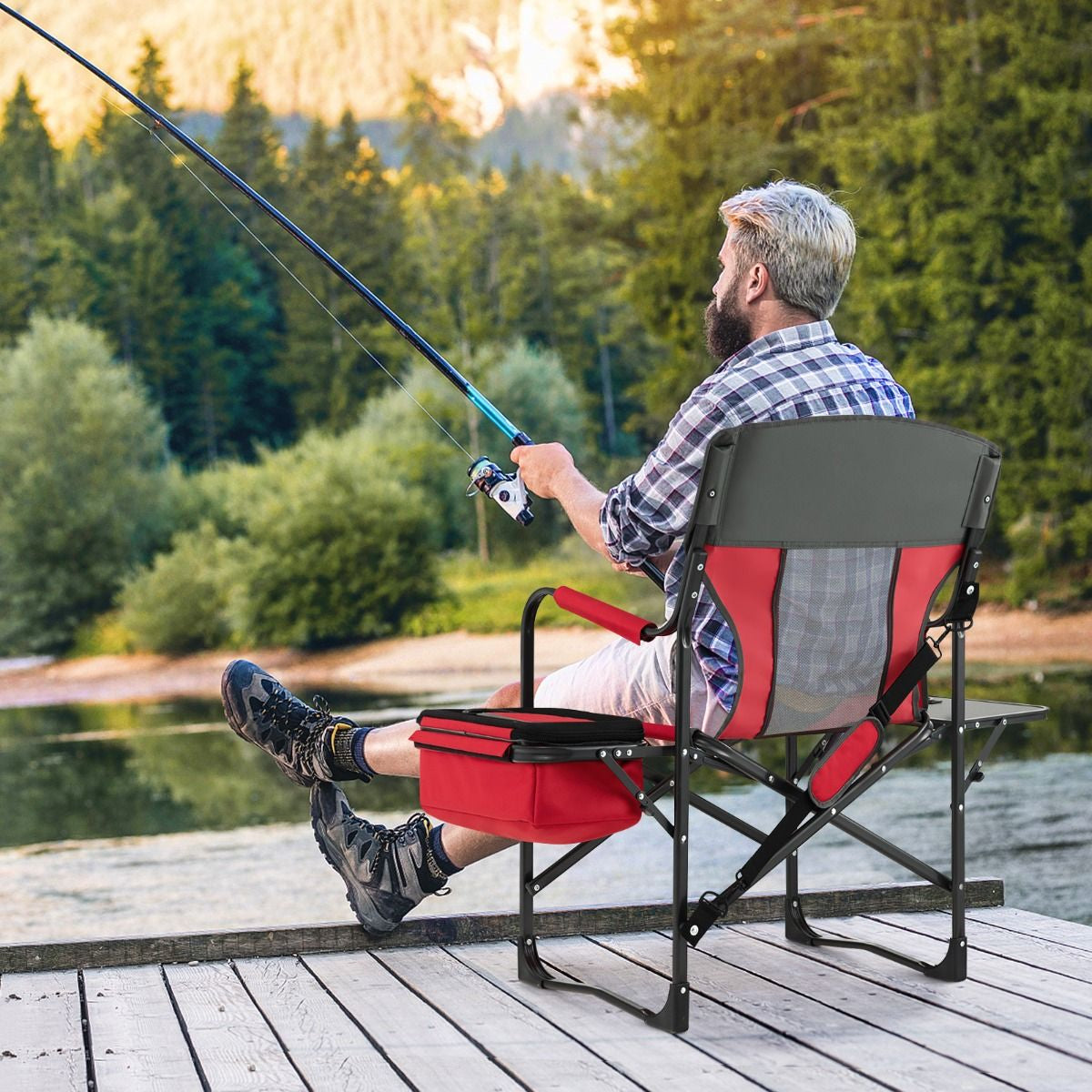 Folding Camping Chair with Side Table and Cooler Bag
