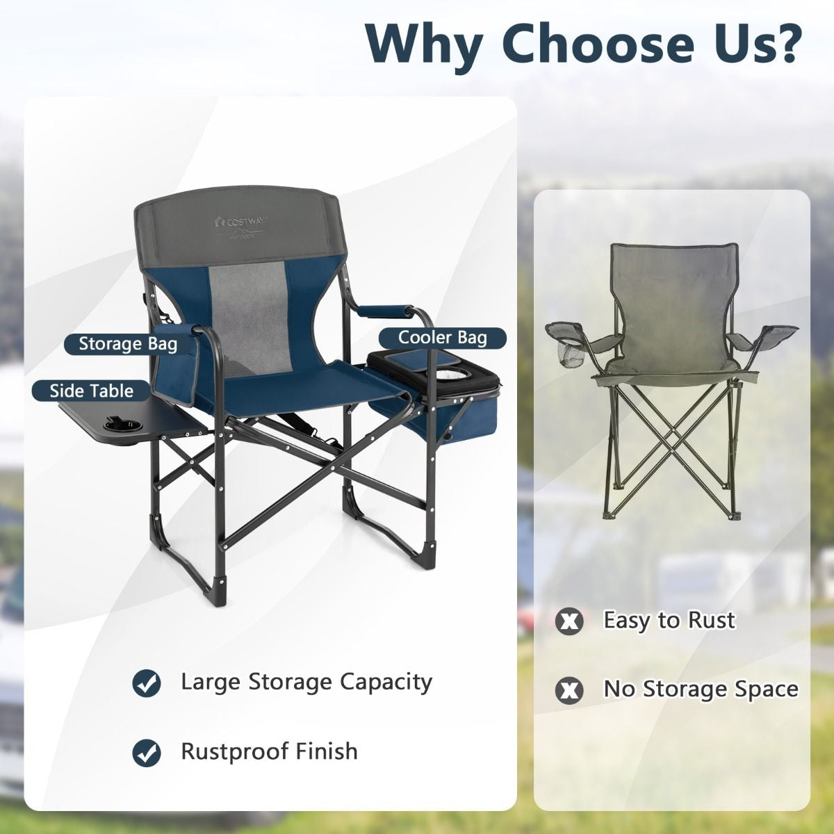 Folding Camping Chair with Side Table and Cooler Bag