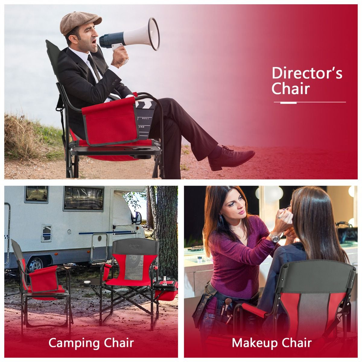 Folding Camping Chair with Side Table and Cooler Bag
