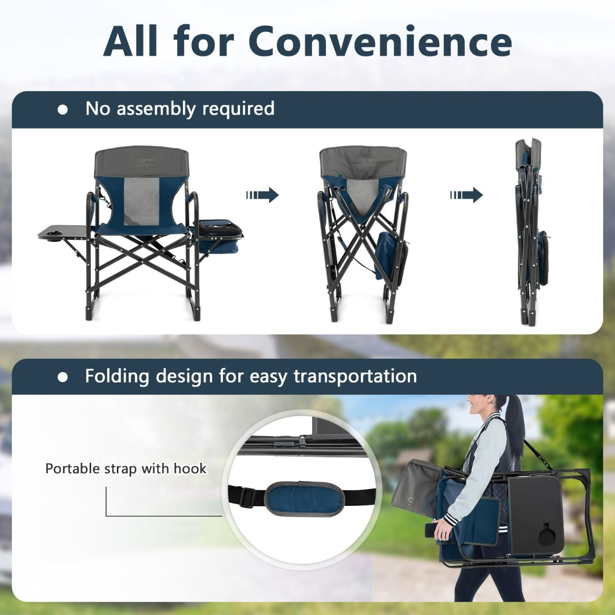 Folding Camping Chair with Side Table and Cooler Bag