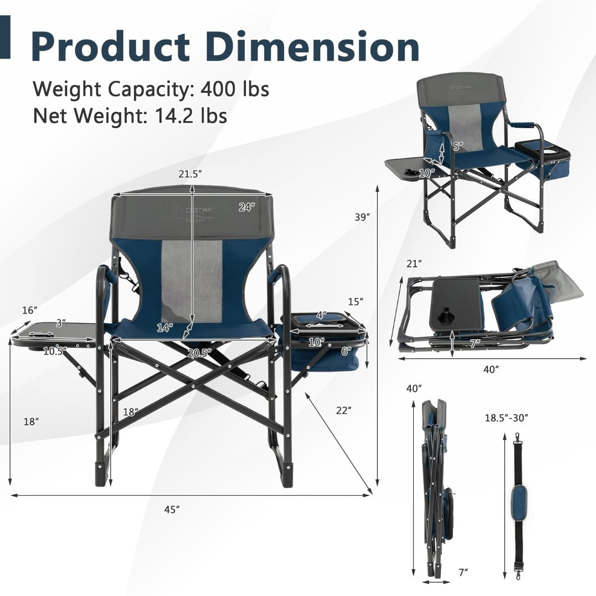 Folding Camping Chair with Side Table and Cooler Bag