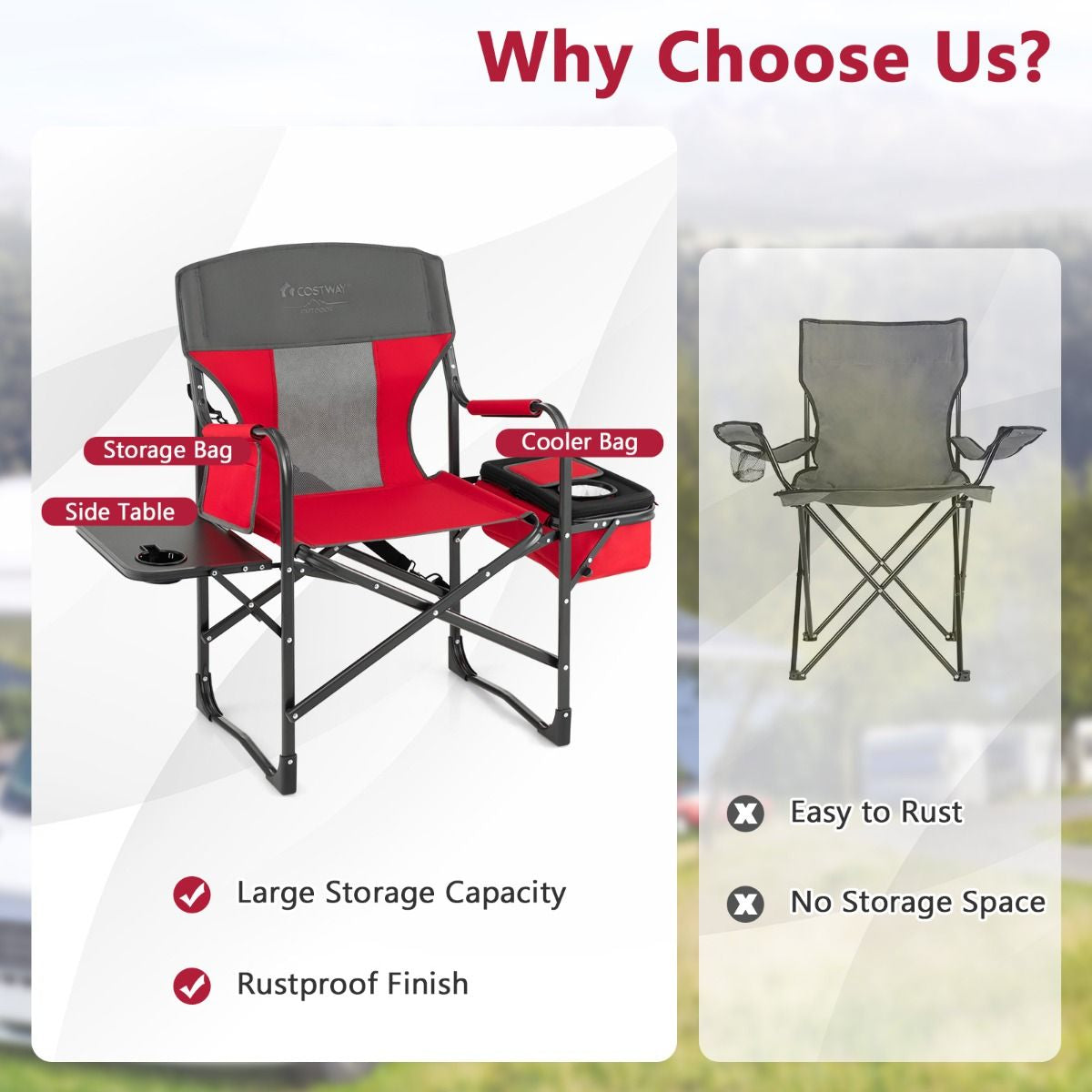 Folding Camping Chair with Side Table and Cooler Bag