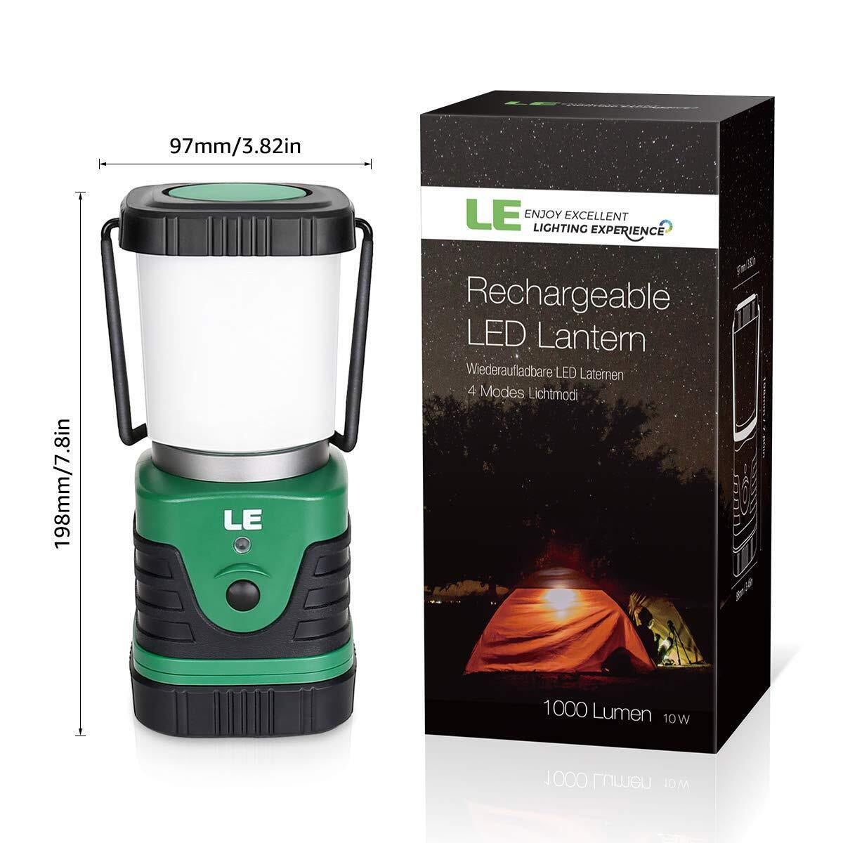 LE Rechargeable Camping Lantern, 1000 Lumen Camping Lights, 4 Modes Emergency
