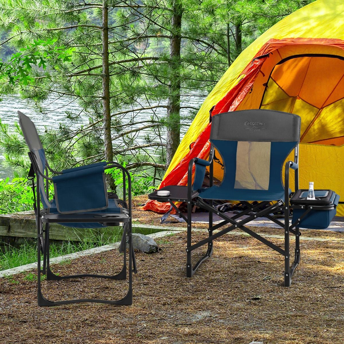 Folding Camping Chair with Side Table and Cooler Bag