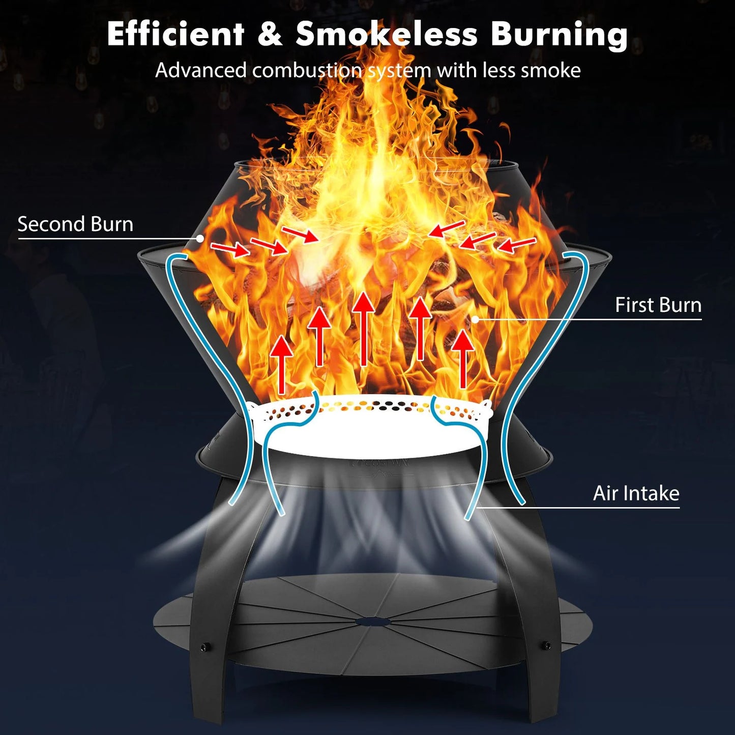 50Cm Patio Fire Pit with Pot Holder and Storage Shelf