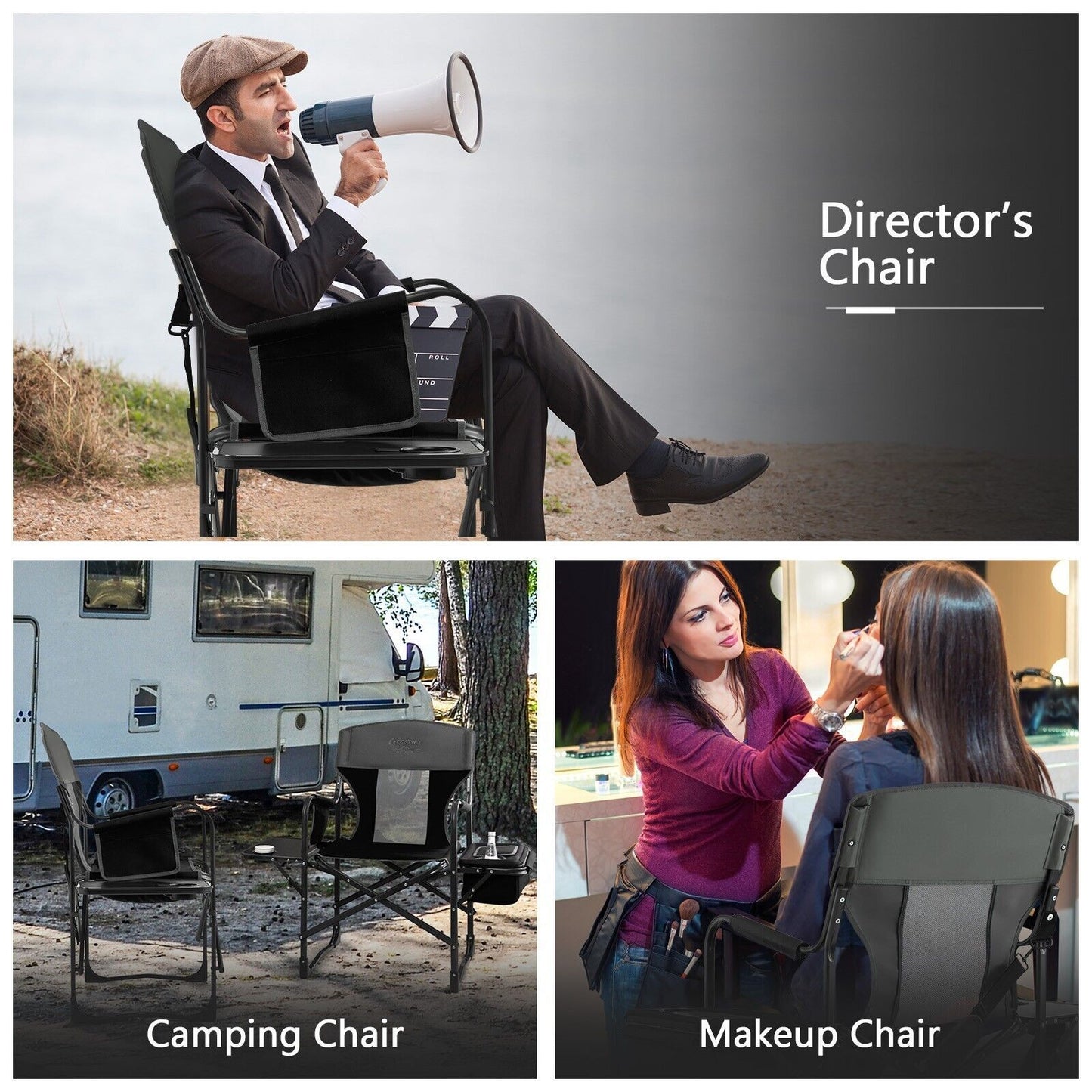 Folding Camping Chair with Side Table and Cooler Bag