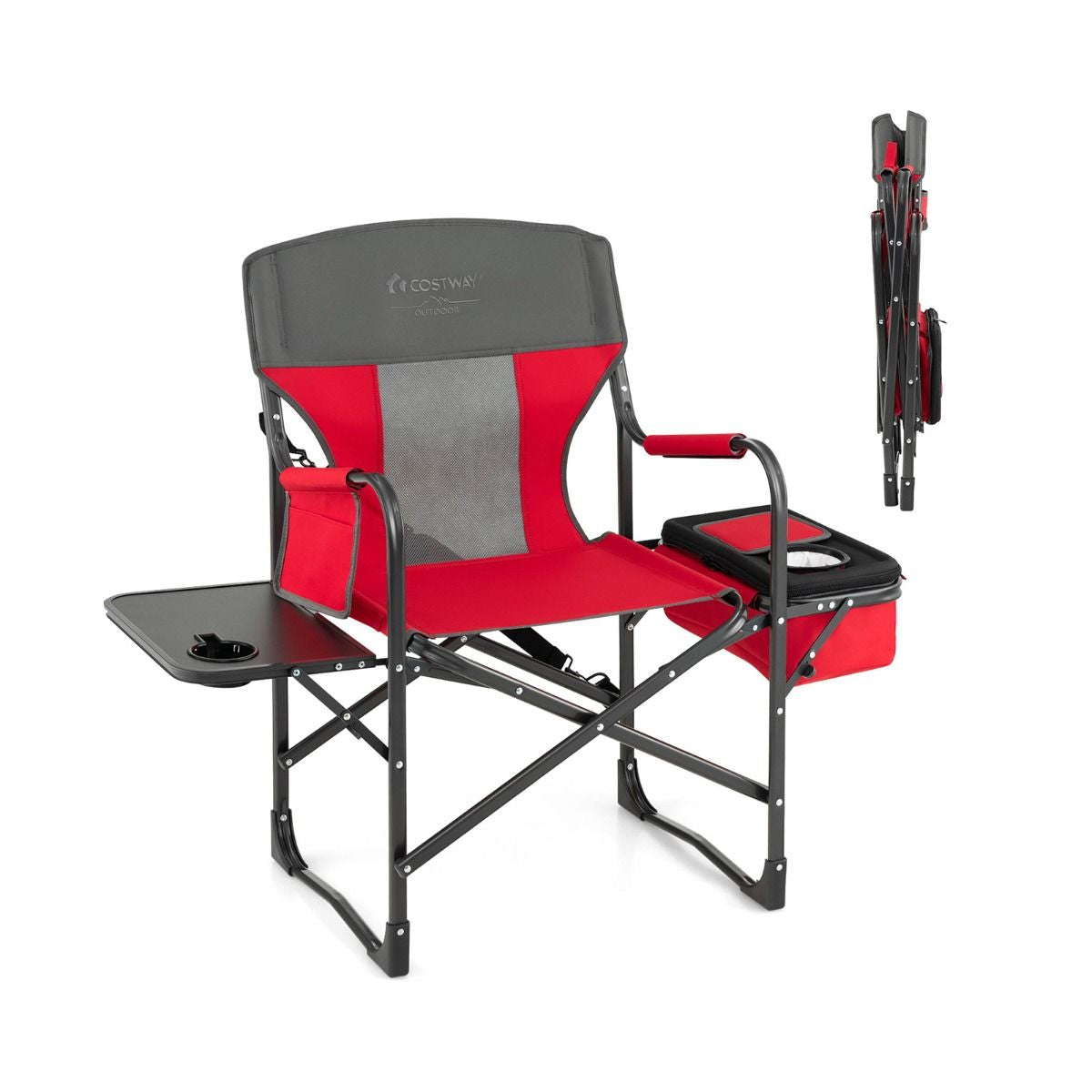 Folding Camping Chair with Side Table and Cooler Bag