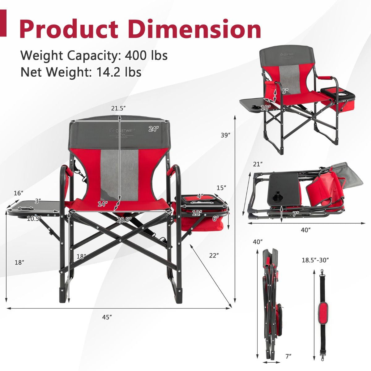 Folding Camping Chair with Side Table and Cooler Bag