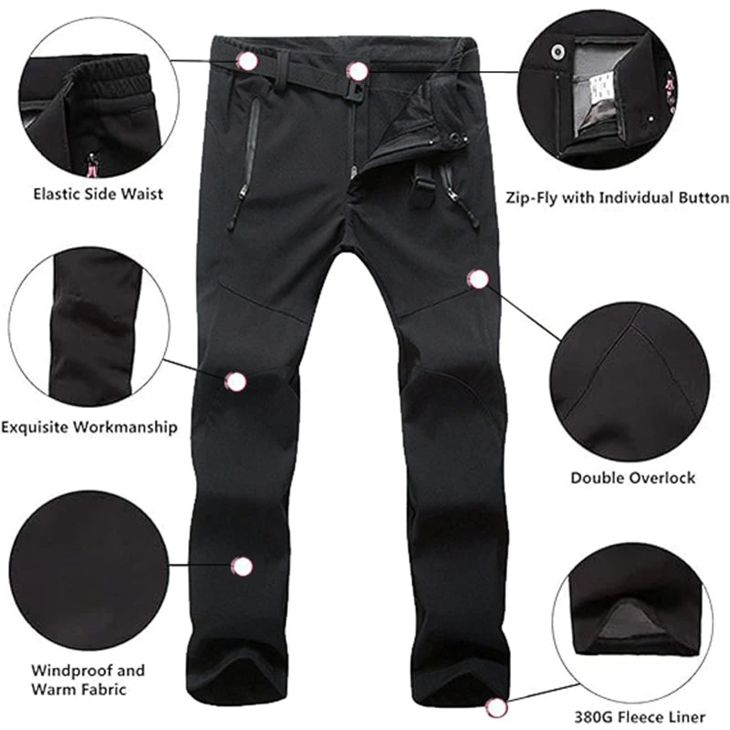 Women Winter Ski Trekking Pants Hiking Snow Autumn Outdoor Soft Shell Thick Cloth Keep Warm Windproof Warm Camping Trousers
