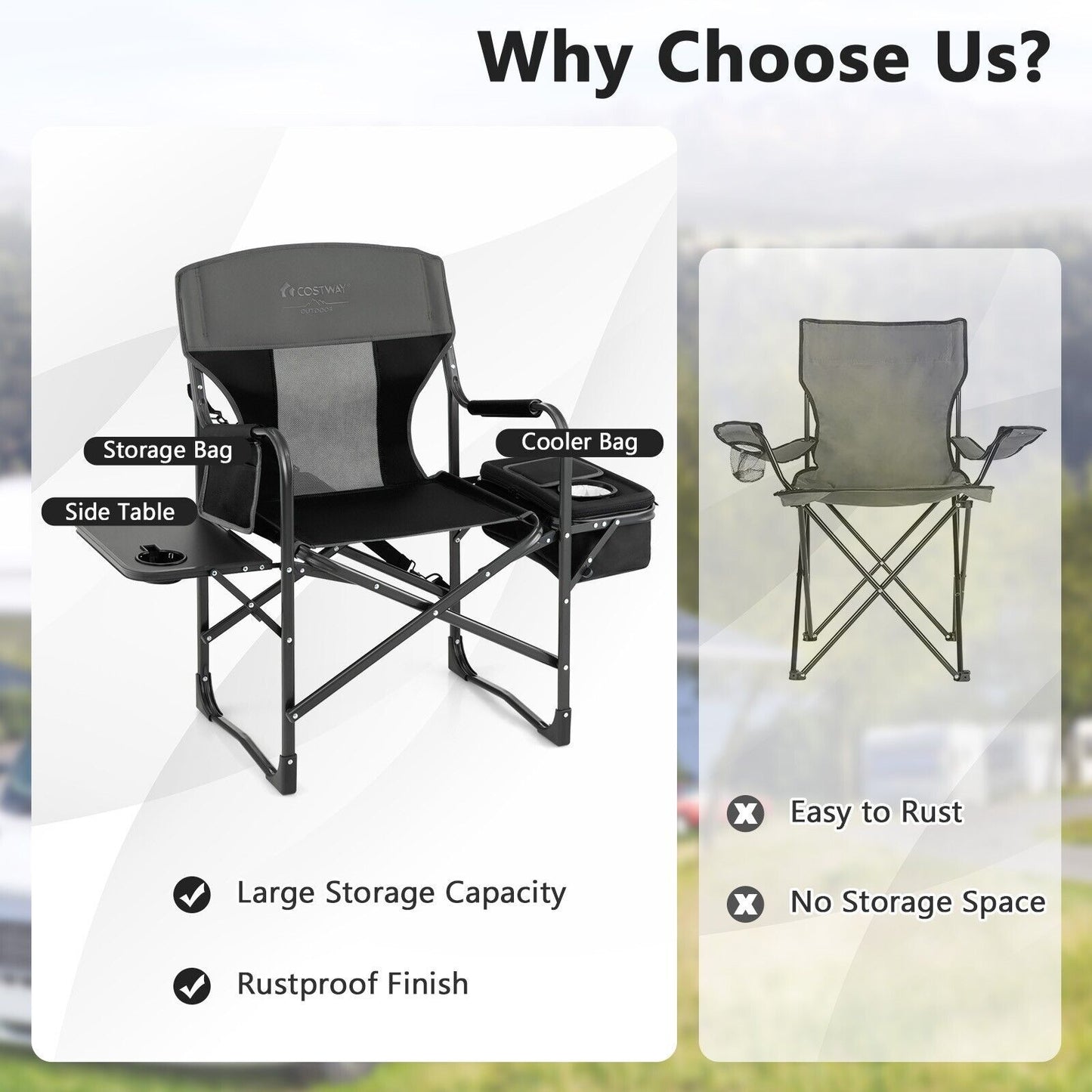 Folding Camping Chair with Side Table and Cooler Bag