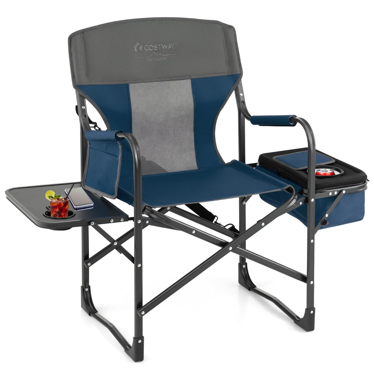 Folding Camping Chair with Side Table and Cooler Bag