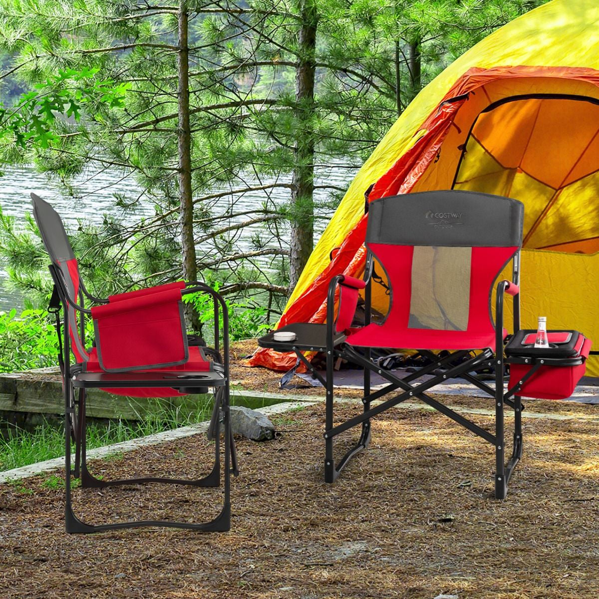 Folding Camping Chair with Side Table and Cooler Bag