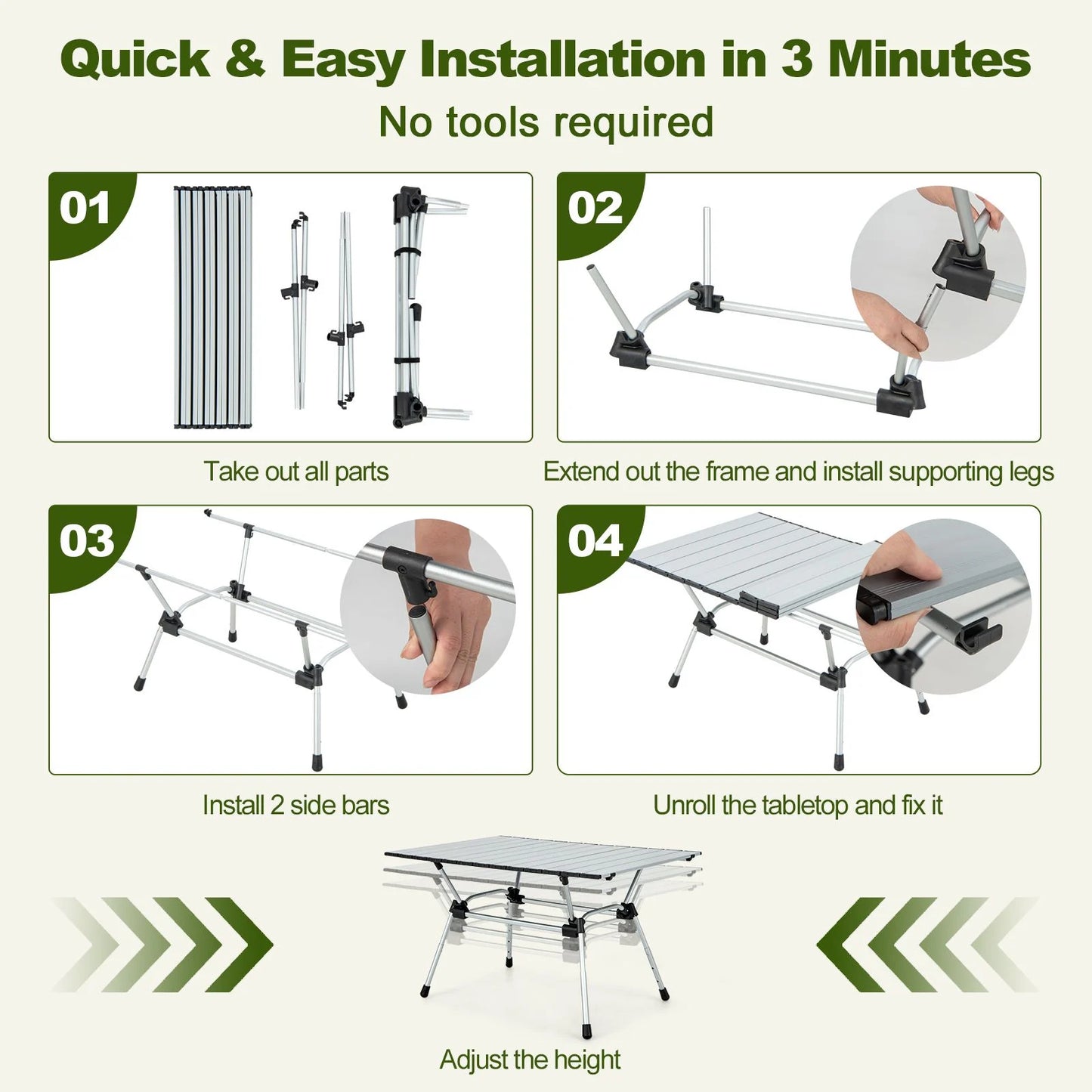Heavy-Duty Aluminum Camping Table Folding Outdoor Picnic Table