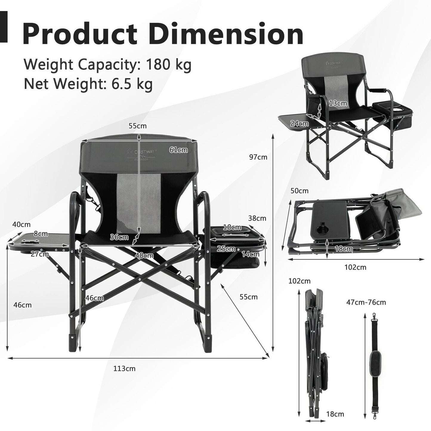 Folding Camping Chair with Side Table and Cooler Bag