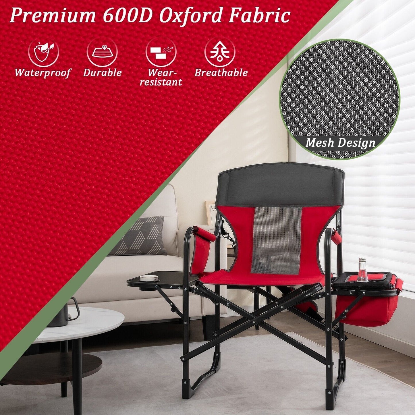 Camping Directors Chair Portable Folding Camp Chair with Side Table & Storage