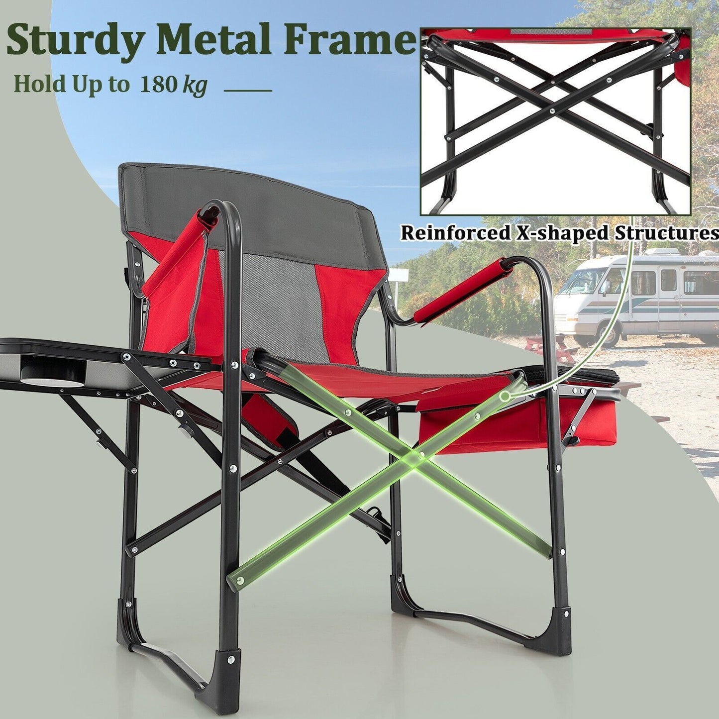 Camping Directors Chair Portable Folding Camp Chair with Side Table & Storage