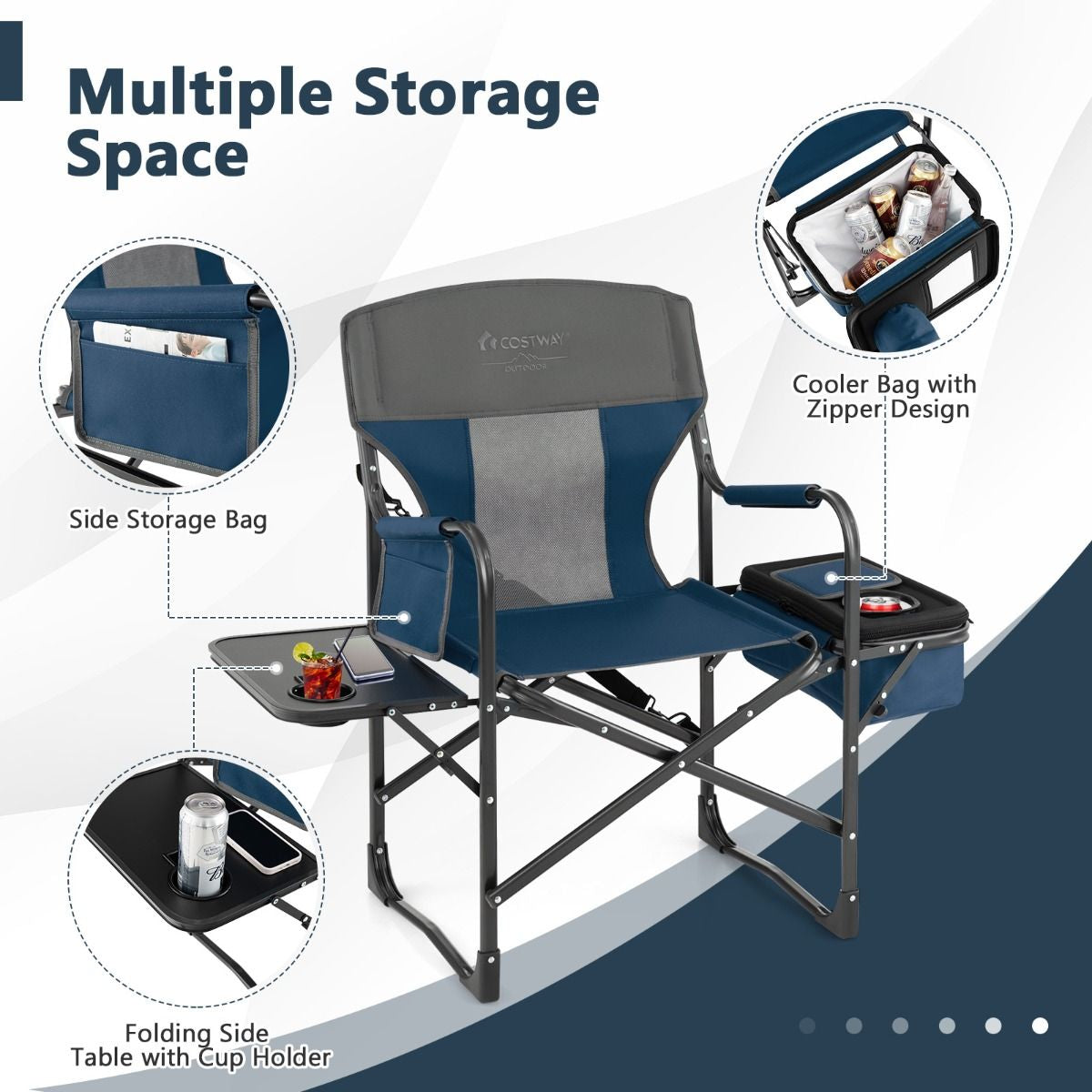 Folding Camping Chair with Side Table and Cooler Bag