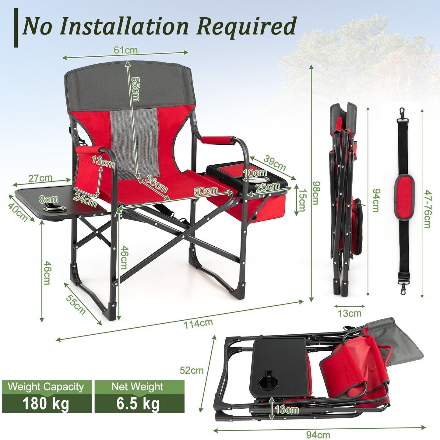 Camping Directors Chair Portable Folding Camp Chair with Side Table & Storage