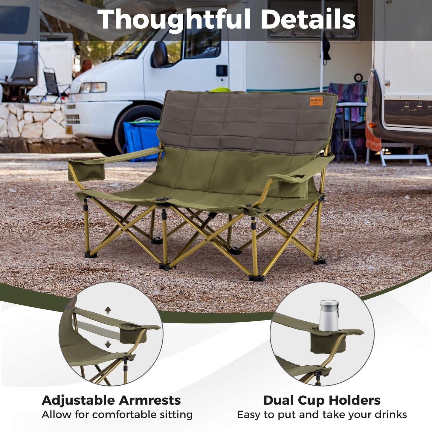 Oversized Camping Chair Folding Camping Couch with Cup Holders