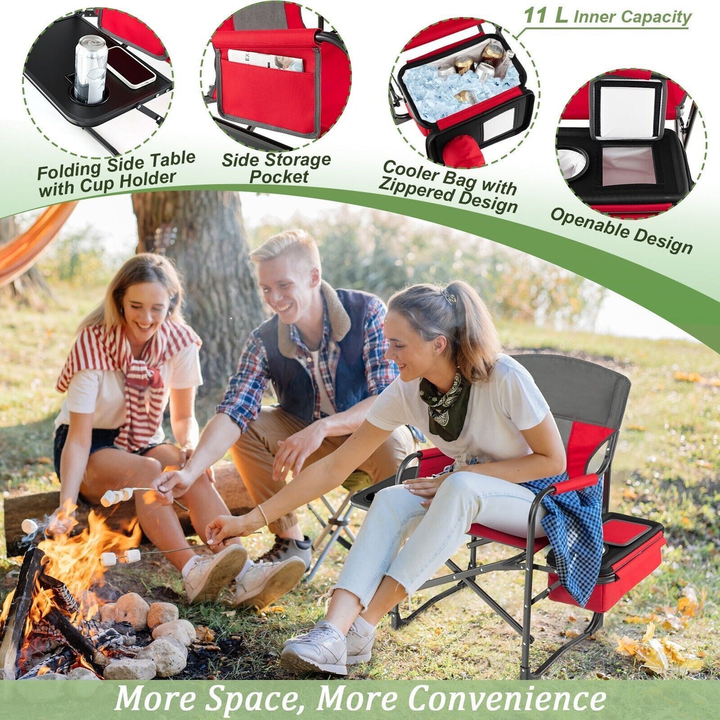 Camping Directors Chair Portable Folding Camp Chair with Side Table & Storage
