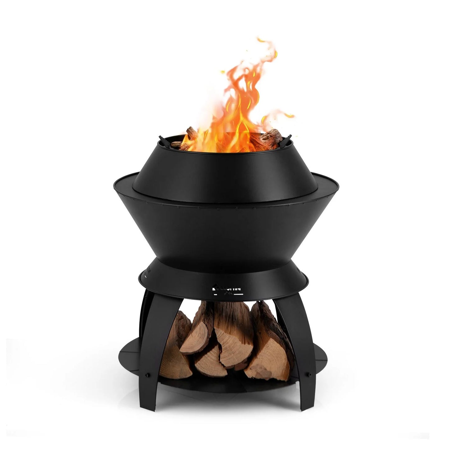 50Cm Patio Fire Pit with Pot Holder and Storage Shelf