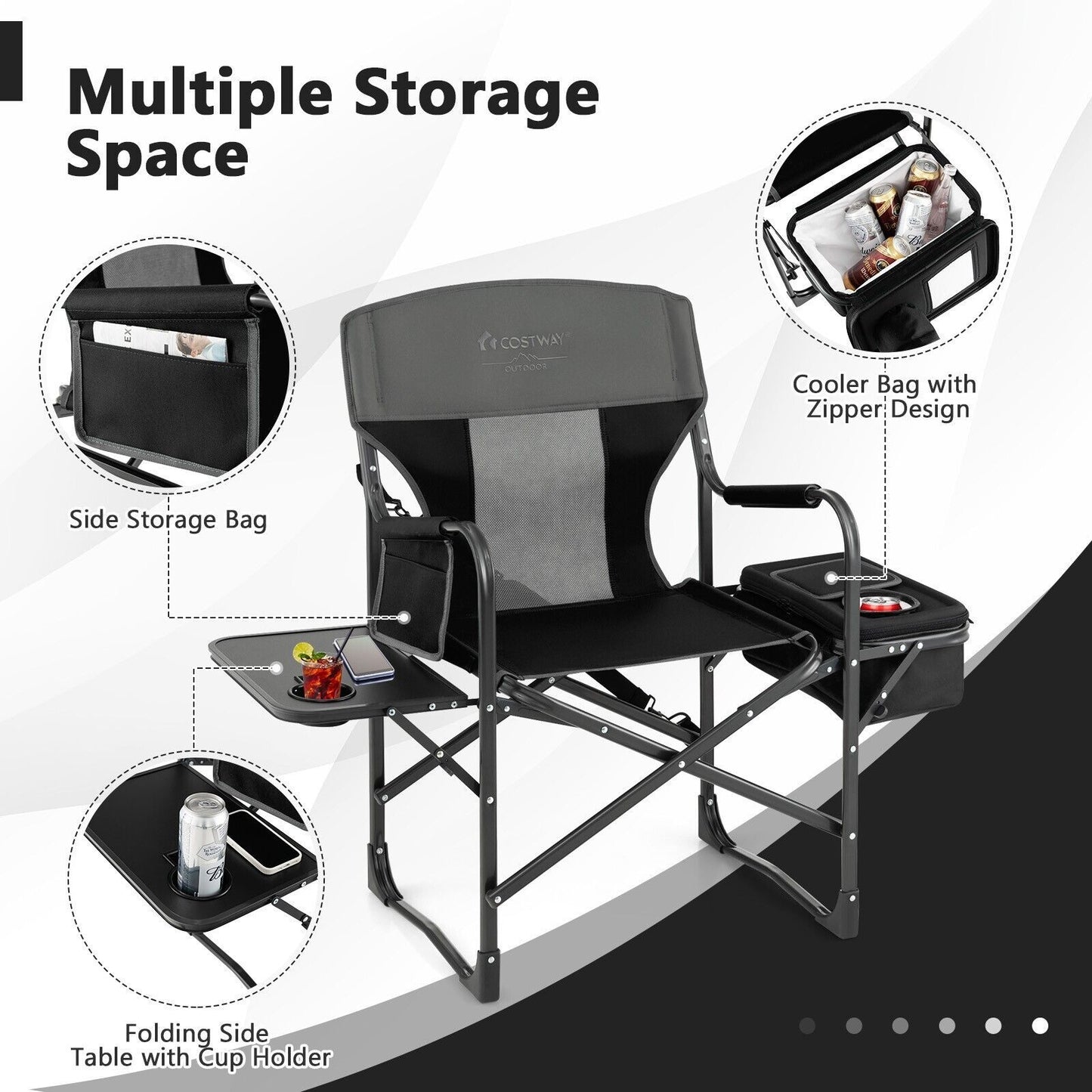 Folding Camping Chair with Side Table and Cooler Bag