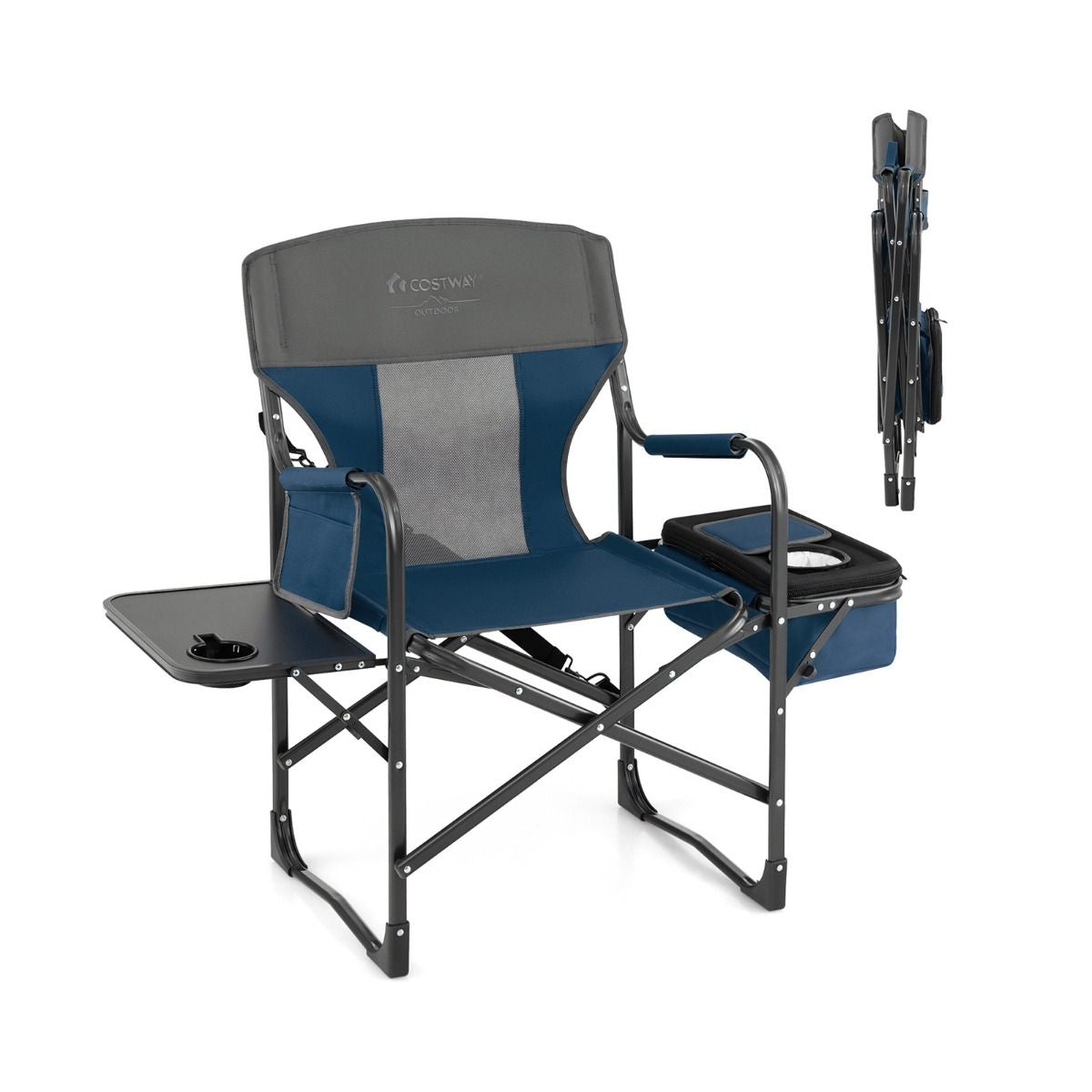 Folding Camping Chair with Side Table and Cooler Bag