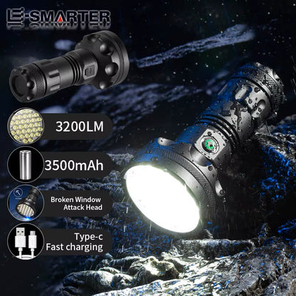 USB Powerfulflashlight Torch Super Bright Rechargeable LED Tactical Torch 18650 Battery Camp Lamp
