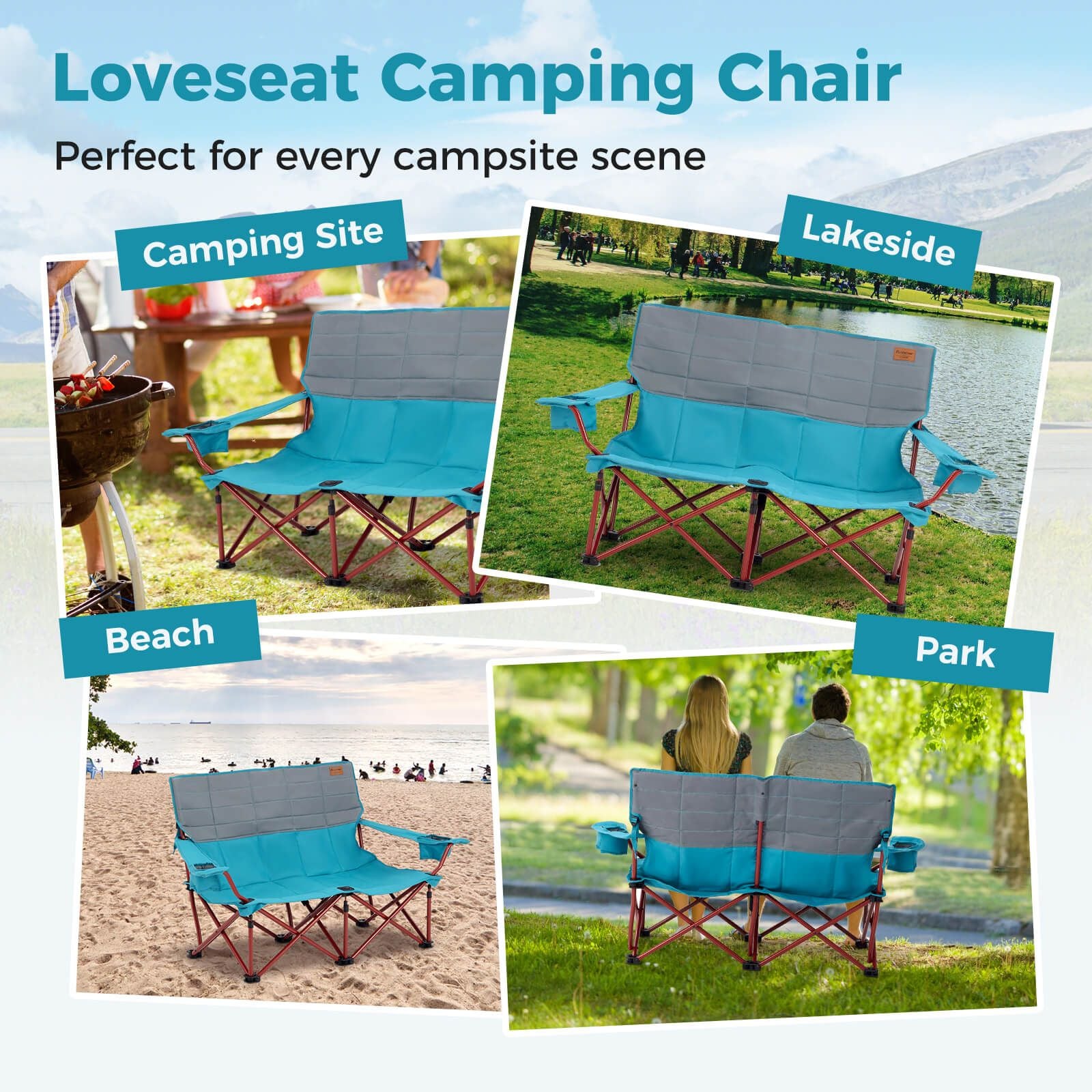 Oversized Camping Chair Folding Camping Couch with Cup Holders