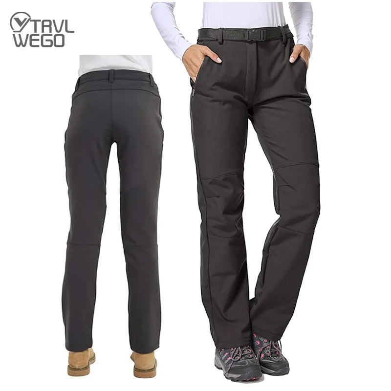 Women Winter Ski Trekking Pants Hiking Snow Autumn Outdoor Soft Shell Thick Cloth Keep Warm Windproof Warm Camping Trousers