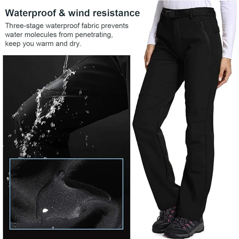 Women Winter Ski Trekking Pants Hiking Snow Autumn Outdoor Soft Shell Thick Cloth Keep Warm Windproof Warm Camping Trousers