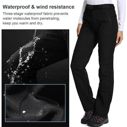 Women Winter Ski Trekking Pants Hiking Snow Autumn Outdoor Soft Shell Thick Cloth Keep Warm Windproof Warm Camping Trousers