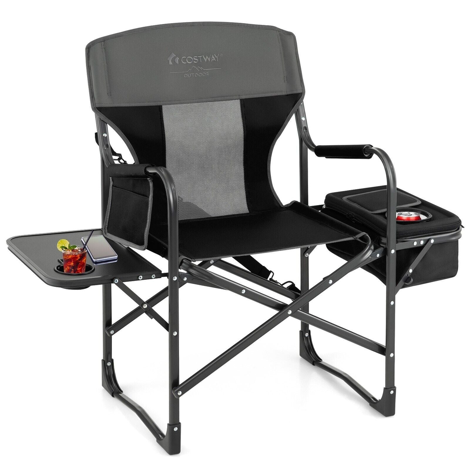 Folding Camping Chair with Side Table and Cooler Bag