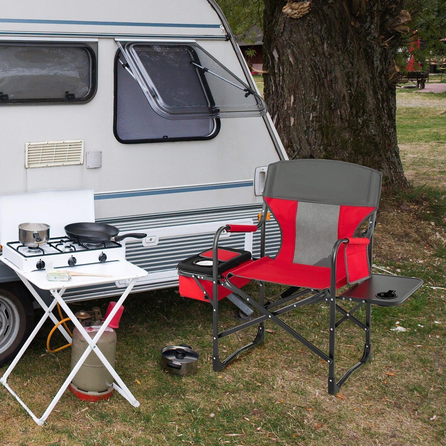 Camping Directors Chair Portable Folding Camp Chair with Side Table & Storage