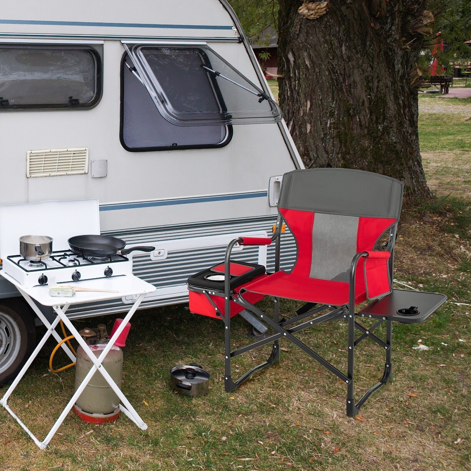 Camping Directors Chair Portable Folding Camp Chair with Side Table & Storage