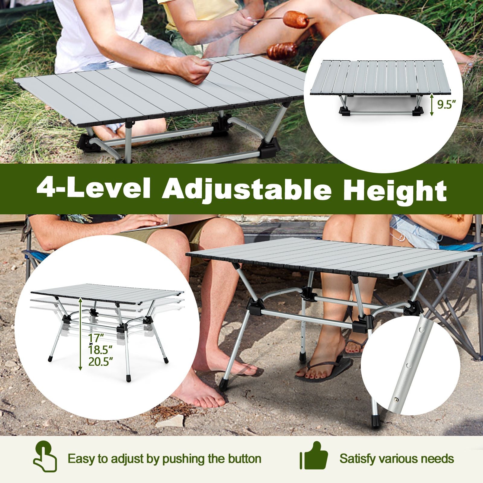 Heavy-Duty Aluminum Camping Table Folding Outdoor Picnic Table