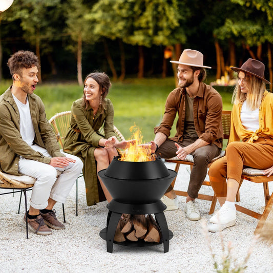 50Cm Patio Fire Pit with Pot Holder and Storage Shelf