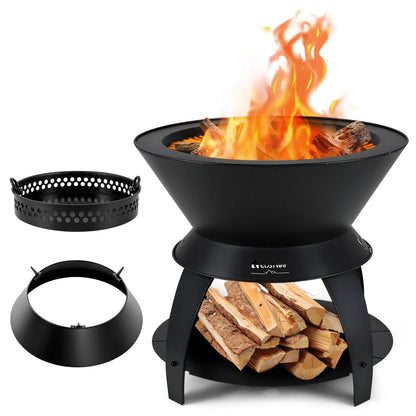 50Cm Patio Fire Pit with Pot Holder and Storage Shelf